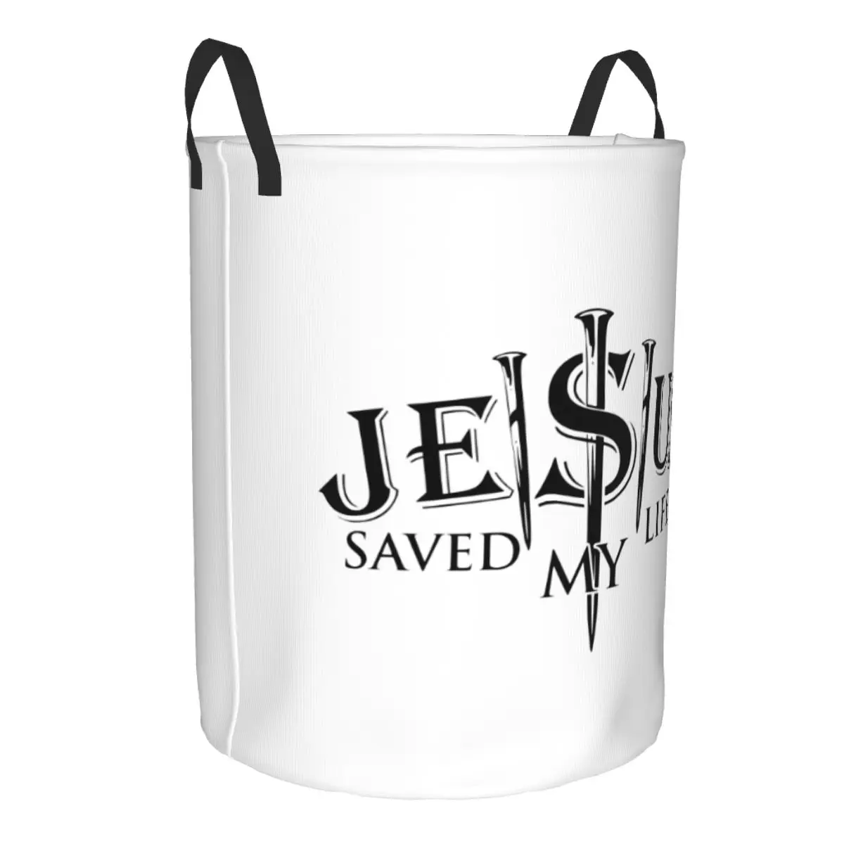 Custom Jesus Saved My Life Laundry Basket Christ Religion Christian Faith Clothes Hamper for Nursery Kids Toys Storage Bag