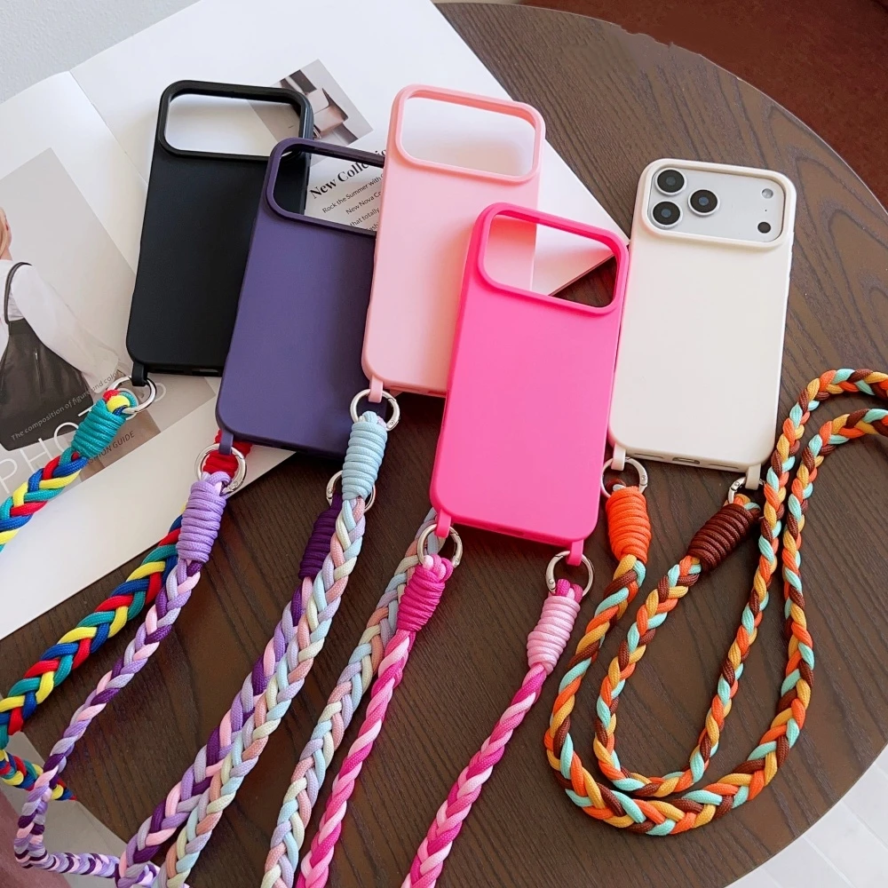 Crossbody-Lanyard-Riemen-Seil Weiche Silikon-Handyhülle für iPhone 18 11 12 13 14 15 16 Plus 17 Pro Max XR Stoßfeste Schutzhülle – Detail 1