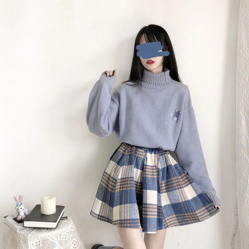 

NiceMix Vintage Woolen Plaid Skirt Women's 2022 New Style High-waisted A- Line Pleated Puffy Short Skirt Sheath Skirt