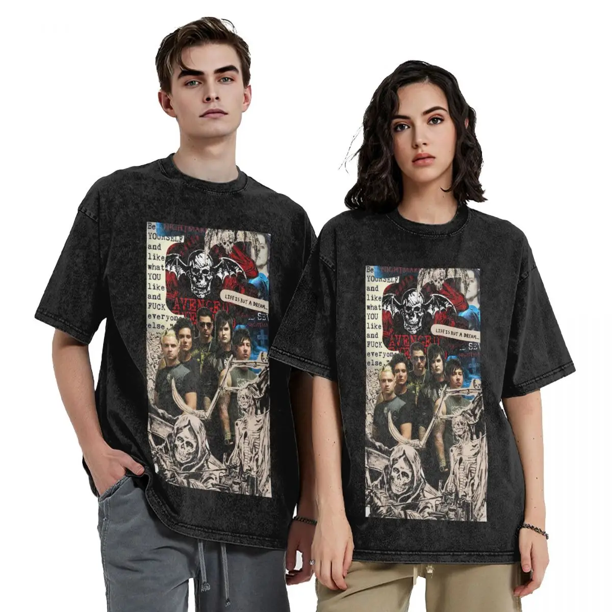 Avenged Sevenfold Hip Hop Short Sleeve T-Shirts Washed Tops Tees Streetwear T Shirt Harajuku for Men woman