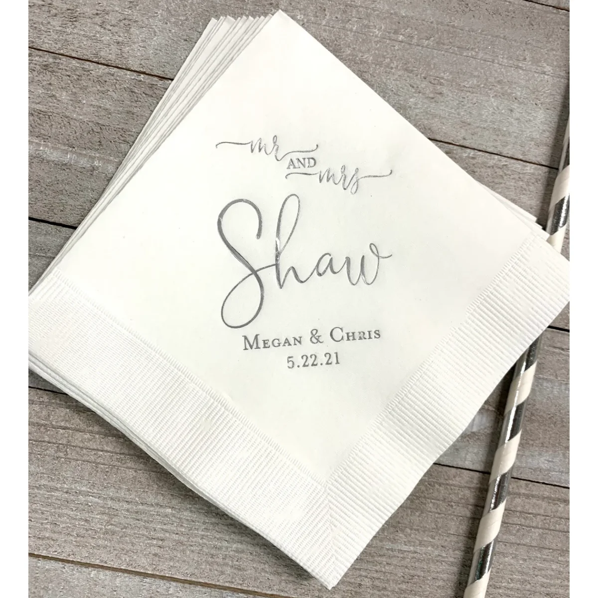 Personalized Mr & Mrs Mr and Mrs Wedding Napkins Custom Monogram Beverage Cocktail Cake Dessert Appetizers Luncheon Dinner Guest