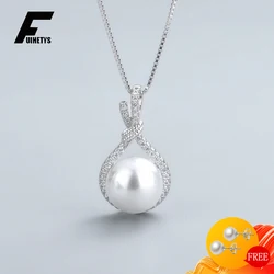 Luxury 925 Silver Jewelry Necklace Pendant Round White Pearl Zircon Gemstone Accessories for Women Wedding Engagement Wholesale