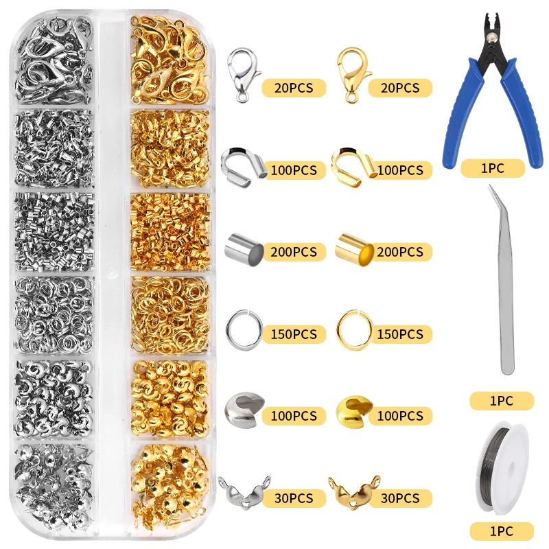 Schmuckherstellungszubehör-Set mit Schmuckwerkzeugen, offene Biegeringe, Karabinerverschlüsse, Quetschperlen, Ohrringhaken, Zubehör für Schmuck
