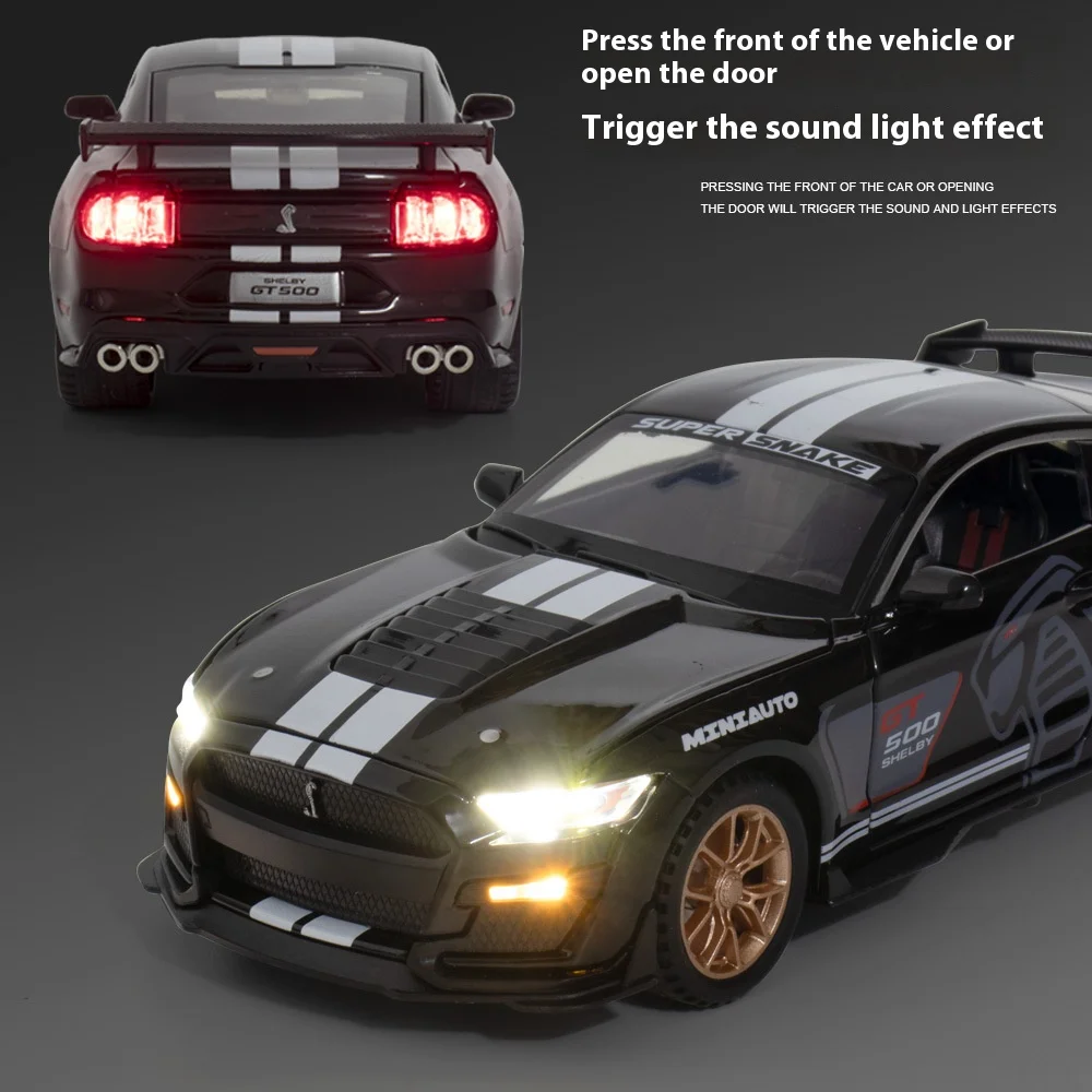 Mustang-GT500子供用スポーツカーモデル,1:32合金,ダイキャスト,音と光,誕生日プレゼント,トレンディな装飾品
