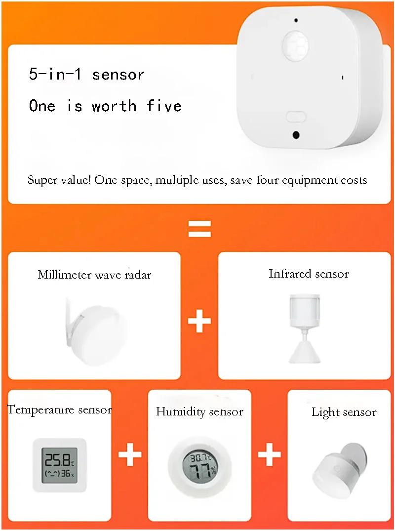 Xiaomi Mijia-Optimist Casa Inteligente Sensor de Temperatura Infravermelho Ambiente, Luz de Umidade, Sensor Aprimorado, 5-in-1 Meter