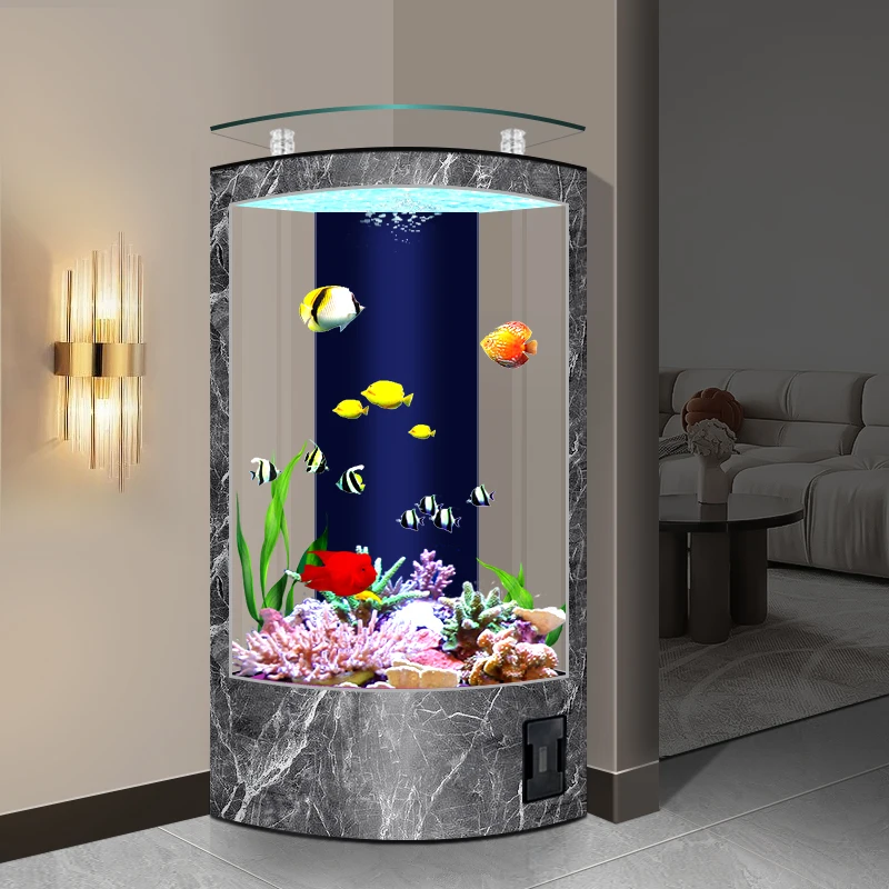 Household floor-to-ceiling fan-shaped glass fish tank living room medium-sized High Quality