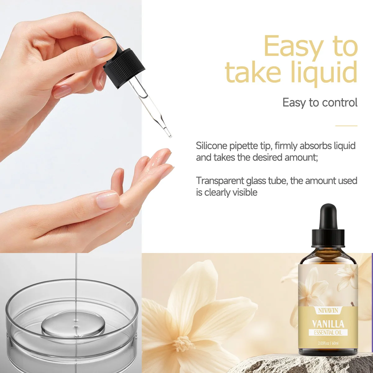 NIVAVIN 30ml/60ml Vanilla Plant Extract Facial Skincare Essential Oil, Rich and Long-lasting Fragrance, Body Care Moisturizing