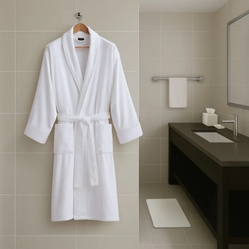 

White Soft Bathrobe Spa Robe with Belt Lightweight Absorbent Loungewear for Men and Women Bathroom Sleepwear