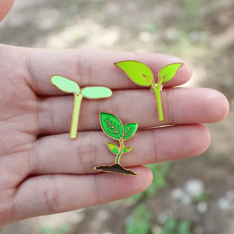 Green plant enamel pins Cute little saplings and green leaves Brooch Protect vegetations Accessories badge for lapel bags Gift