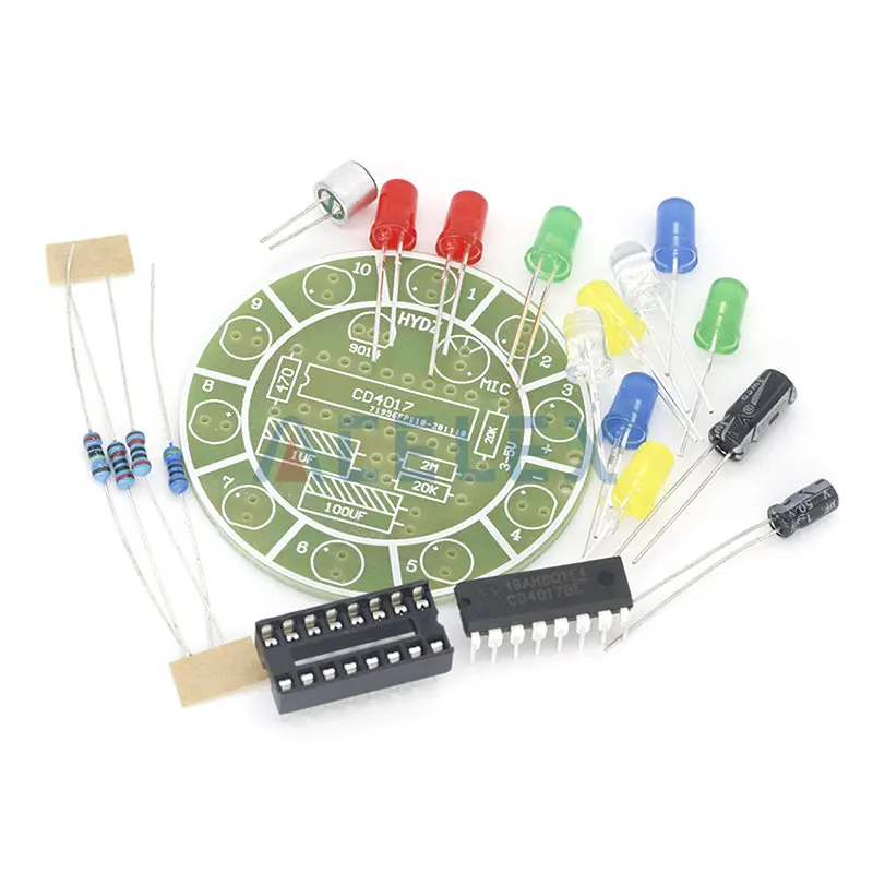 Fun 4017 Colorful Voice-activated Rotating LED Lights Circuit Board Production DIY Kit Electronic DIY Production Parts