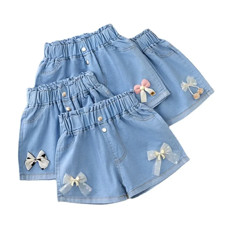 Summer Slim Medium Sized Children\'s Shorts Denim Shorts for Girls Summer 2024 New Outerwear Pants for Baby Girls