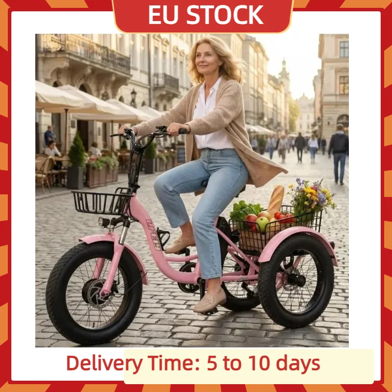 3-Rad-Elektrofahrrad in Pink für Mädchen, Fat Tire, 500W, leistungsstarkes Elektro-Dreirad für Erwachsene, verstellbarer Sitz, herausnehmbarer Akku