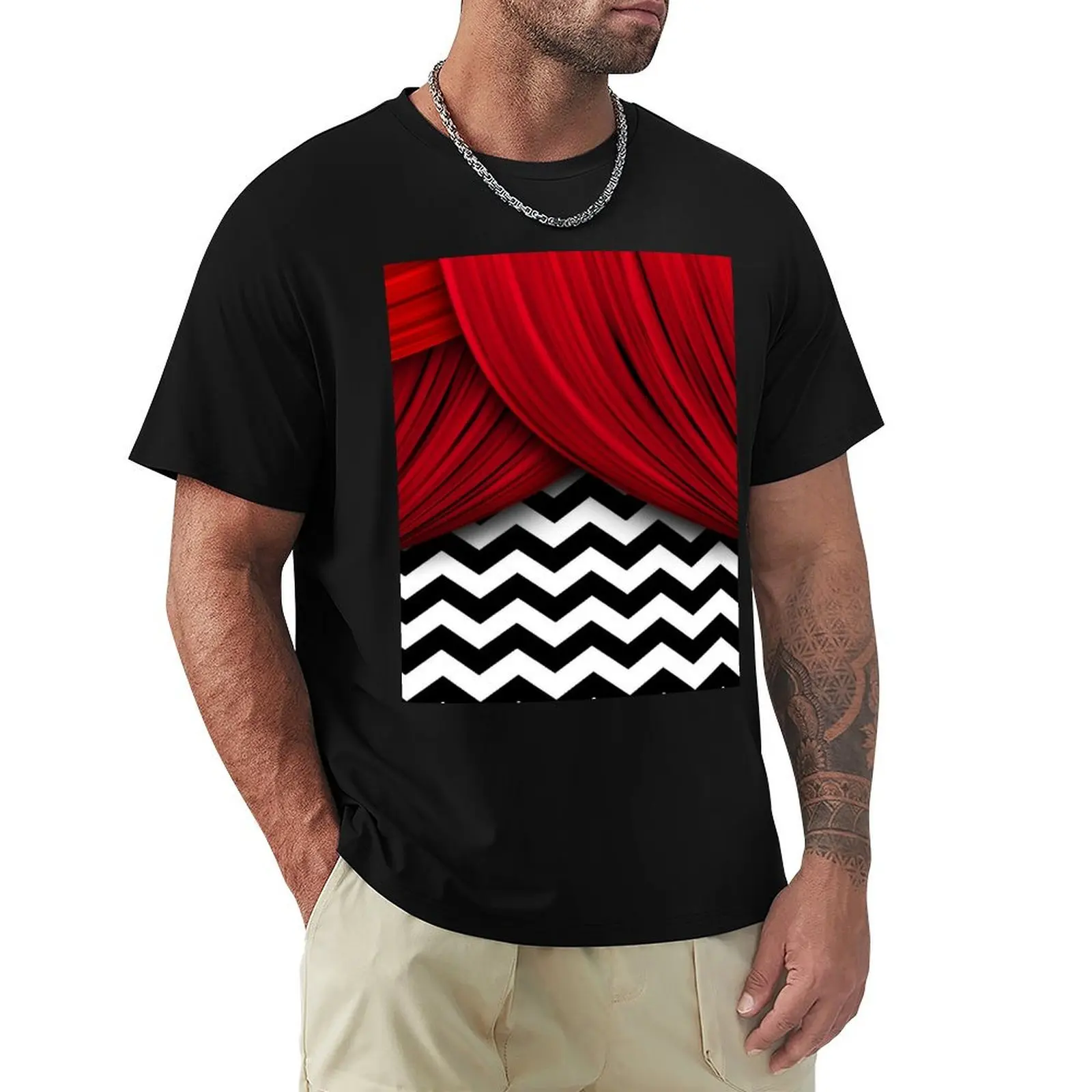 Twin Peaks Red Curtains Black and White Chevron T-Shirt man t shirts graphic T-Shirt