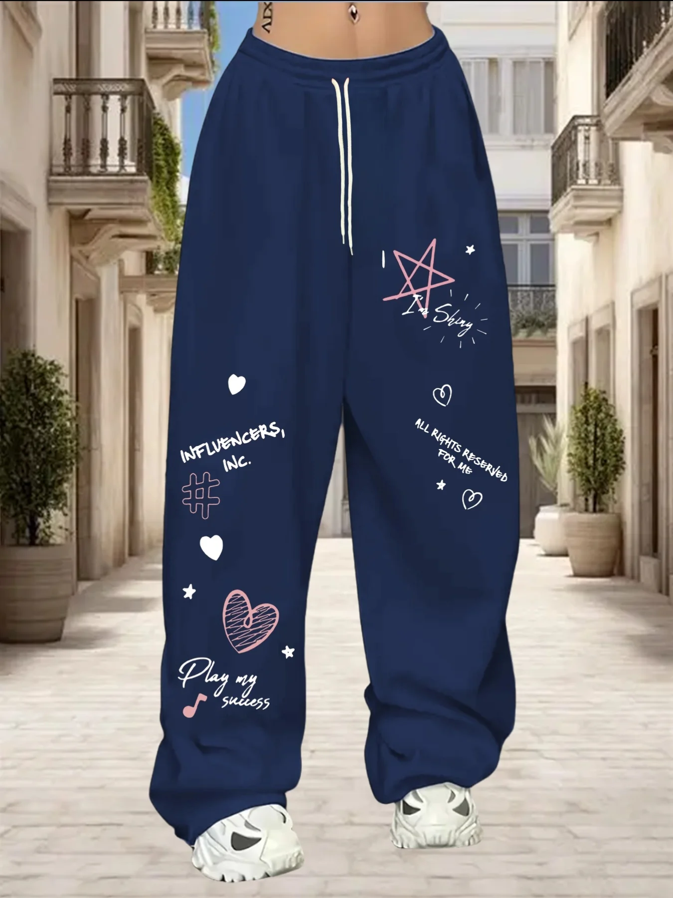Five Pointed Star, Heart, Musical Note Pattern Printed Casual Sports Pants American Casual Trend Women's/Kids Straight Leg Pants
