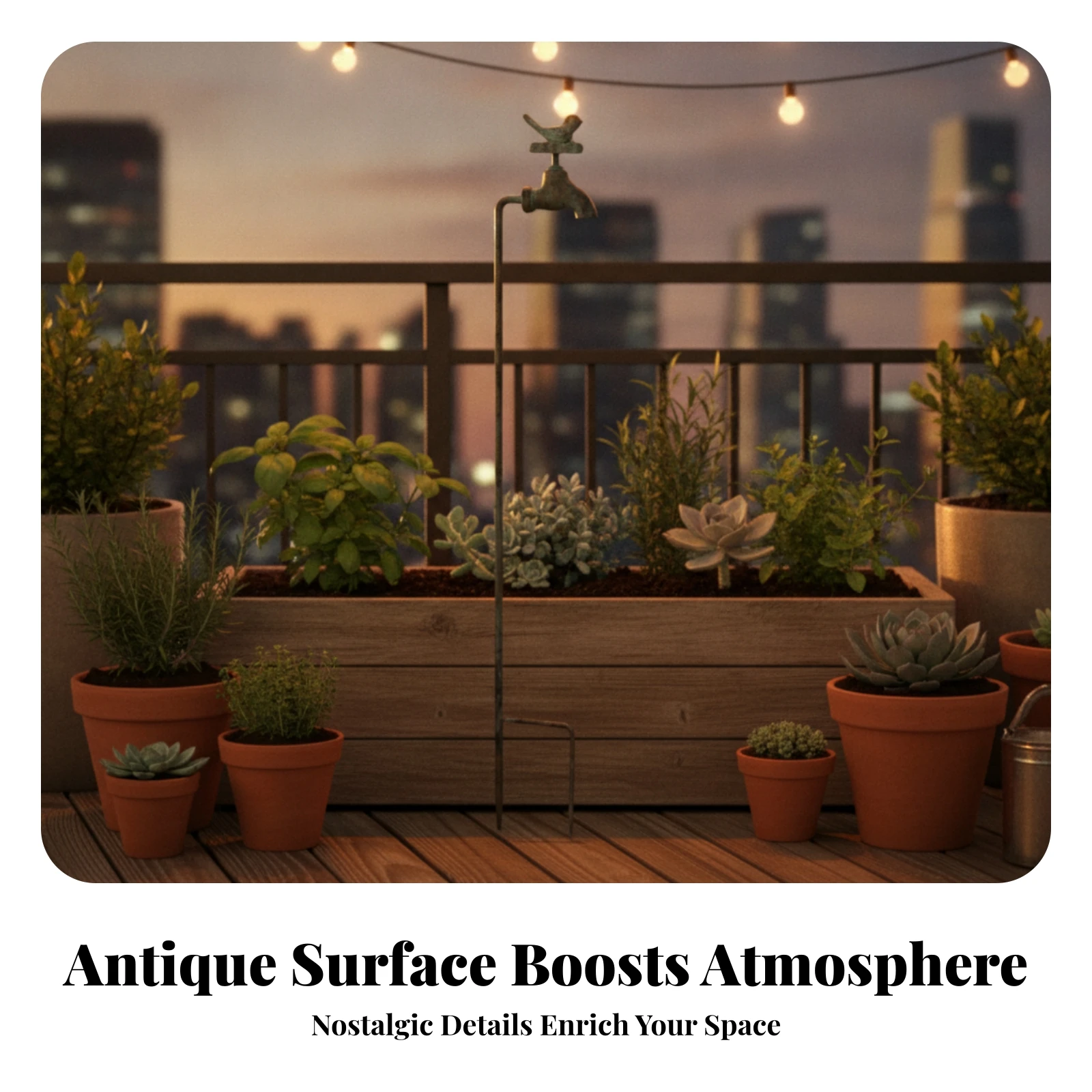Vintage Faucet Insert Outdoor Decorative Flower Bed Stake Weathered Metal Garden Ornament Easy to Install Bird Topper Stake