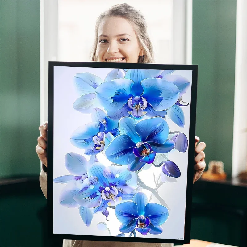 1 Set Professional Art Use Adult Paint by Numbers DIY Kit, Dreamy Blue Phalaenopsis Orchid Floral Pattern, 40x50cm/15.7x19.6in,