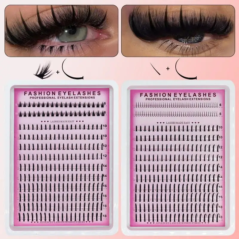 238/240/250Pcs DIY Fairy Manga Eyelash Clusters 12 Rows Volume Extensions Bottom & Spiky Lashes Spikes Lashes for Makeup Artists