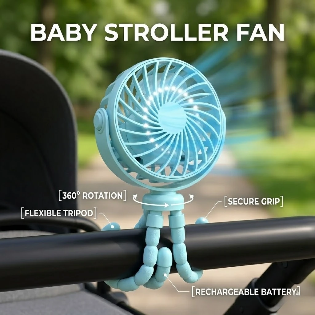Tragbarer, flexibler Stativventilator, USB-wiederaufladbarer Mini-Oktopus-Ventilator, extrem leise, für Kinderwagen, Autositz, Reisen, tragbarer Ventilator mit 3 Geschwindigkeitsstufen – Detail 14
