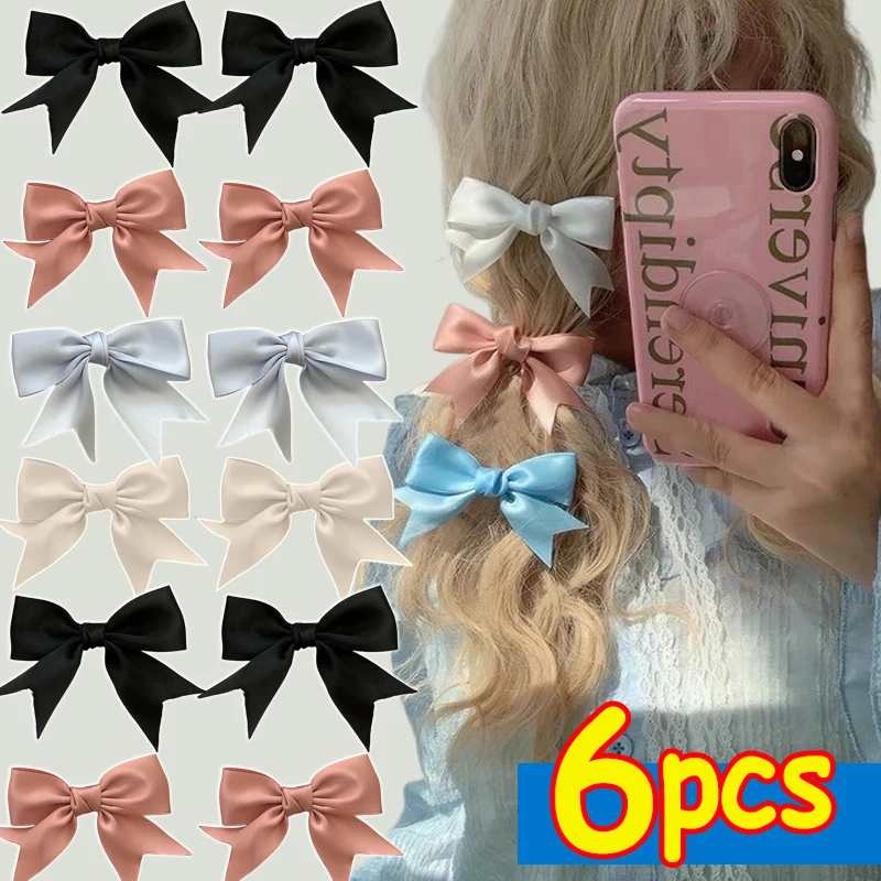 Elegant Bow Ribbon Bobby Pin Hair Clip Kawaii Bowknot Fashion Simple Solid Satin Spring Barrettes Cute Headband Hairpins Girls