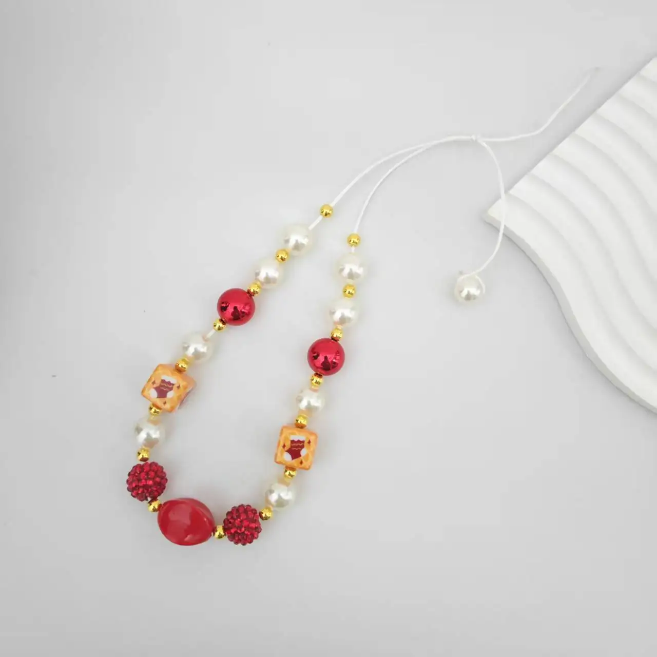 Kids Handmade Necklace Child Pearls With Christmas Red Socks Design Necklace Children Christmas Jewelry Gifts