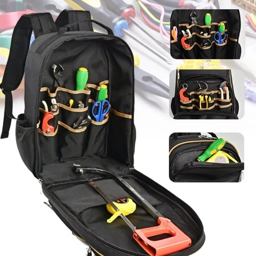 Large Capacity Heavy Duty Tool Backpack Multi-Pocket Thickened Electrician Tool Bag Waterproof Wear-resistant Tool Organizer