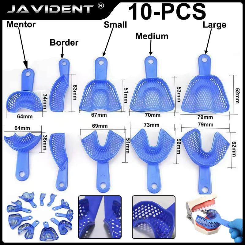 10Pcs Dental Disposable Impression Tray Plastic Upper and Lower Jaw Trays Autoclavable Denture Model Support Dental Instruments
