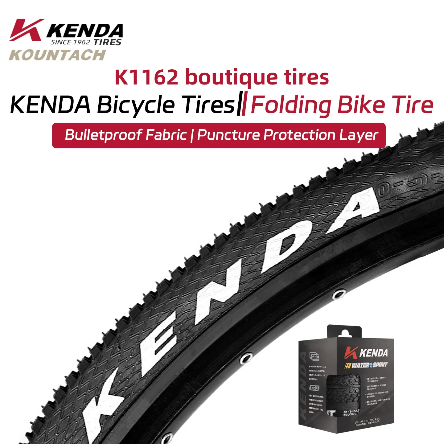 

KENDA Tire K1162 Складная противоударная шина для горного велосипеда 26/27,5*1,95 Цвет кожи Черная шина 60TPI Противопрокольная складная шина