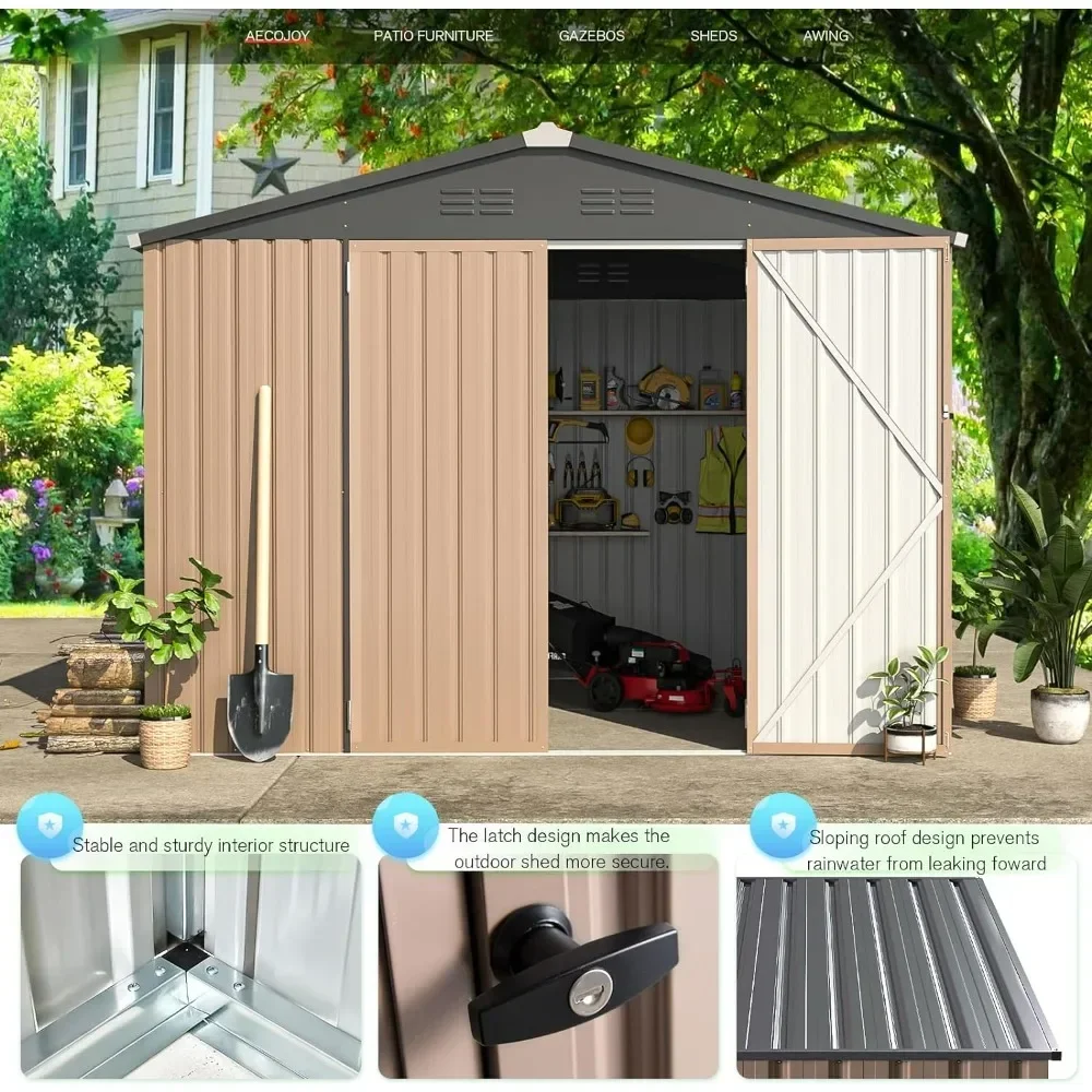 

8' x 6' Metal Storage Shed , Steel Yard Shed with Design of Lockable Doors, Utility and Tool Storage for Garden, Backyard, Patio