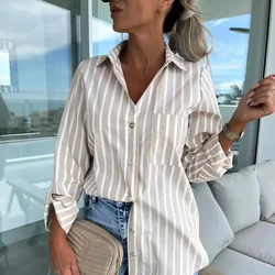 2024 Women's Shirt Blouse Striped Classic Print,Button Long Sleeve Casual No Pockets Daily Basic Shirt Fall & Winter Tops