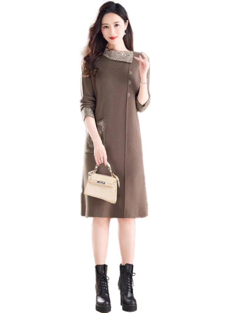 Chemise en tricot côtelé pour femmes, haut à manches longues en laine mérinos, chemisier minimaliste, vêtements de bureau mi-longs, printemps automne W1943