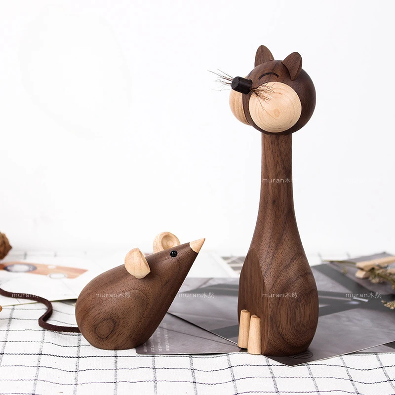 Imagem -02 - Gato e Rato Madeira Noz Artesanato Nordic Móveis para a Casa Decorações Criativas