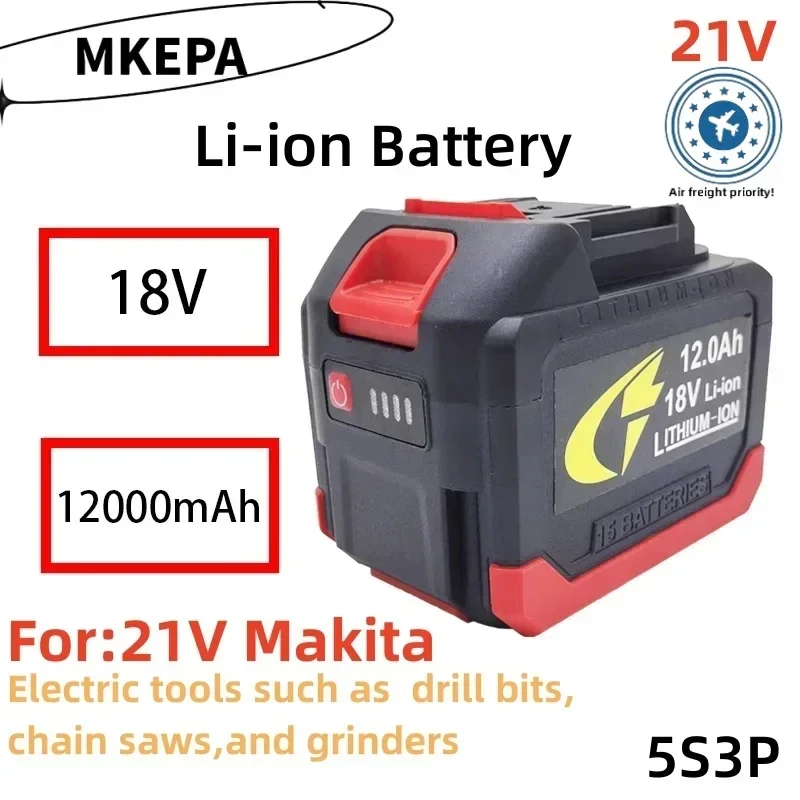 5S3P 18V Makita 18650 lithium battery can charge 12000mAh. Battery with high current and high discharge. Charger.