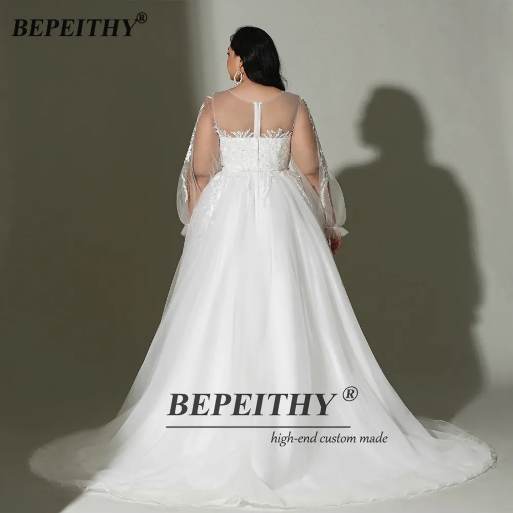 BEPEITHY-vestidos de novia con cuello redondo personalizados para mujer, vestidos de novia de manga completa para mujer, vestido de novia con cuentas de encaje blanco, primavera 2023