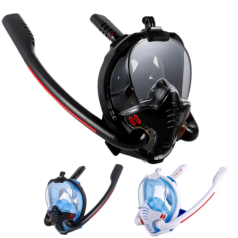 Good selling double breath tube diving mask adult snorkel full dry diving mask full face snorkel mask