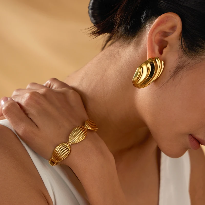 VAROLE Nature Texture Bracelets For Women Gold Color Geometric Round Armband Bangles Fashion Jewelry Official Flagship Store