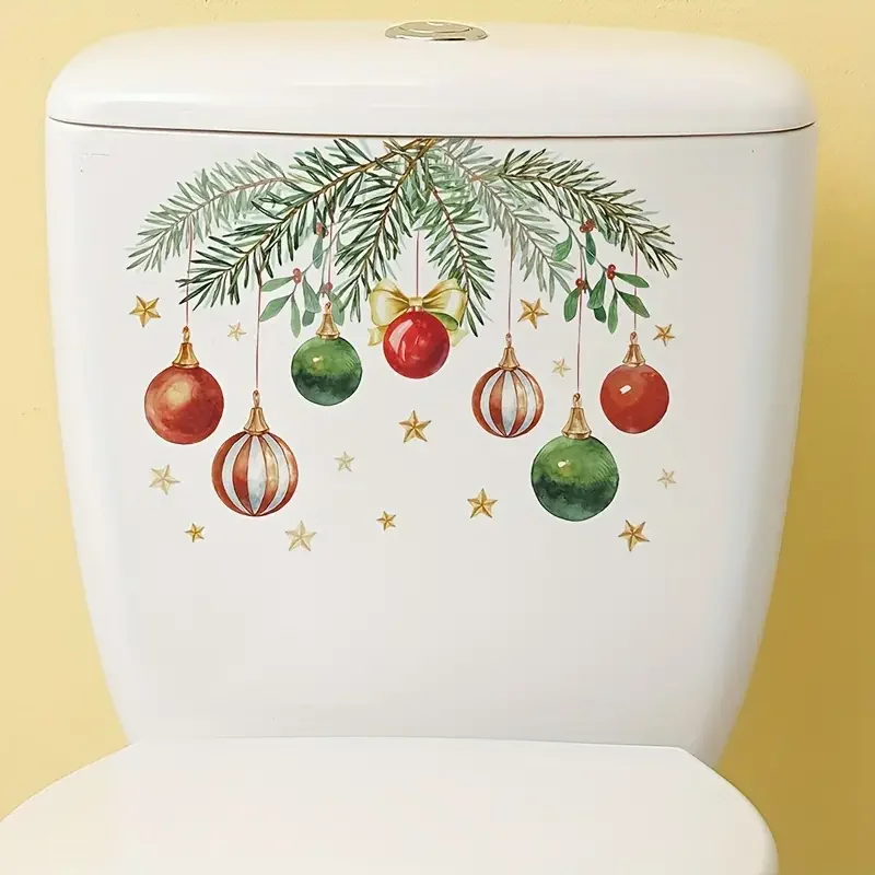 

1PC Christmas Leaf Light Ball Toilet Sticker, 2025 Christmas Decoration Sticker, Bathroom Decoration Sticker