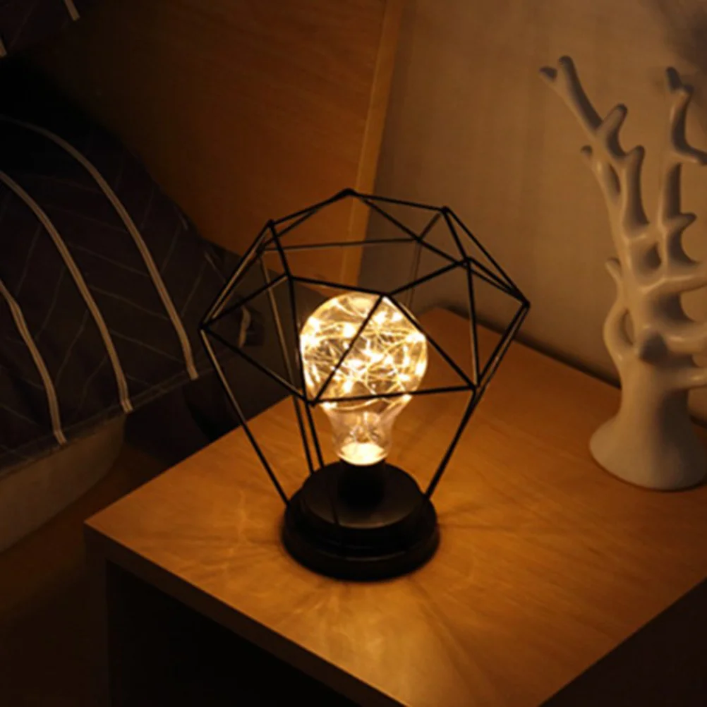 

Iron Lamp Minimalist Hollow Diamond Desktop Night Light Unique Steampunk Retro Style Decor Bedroom Living Room Party