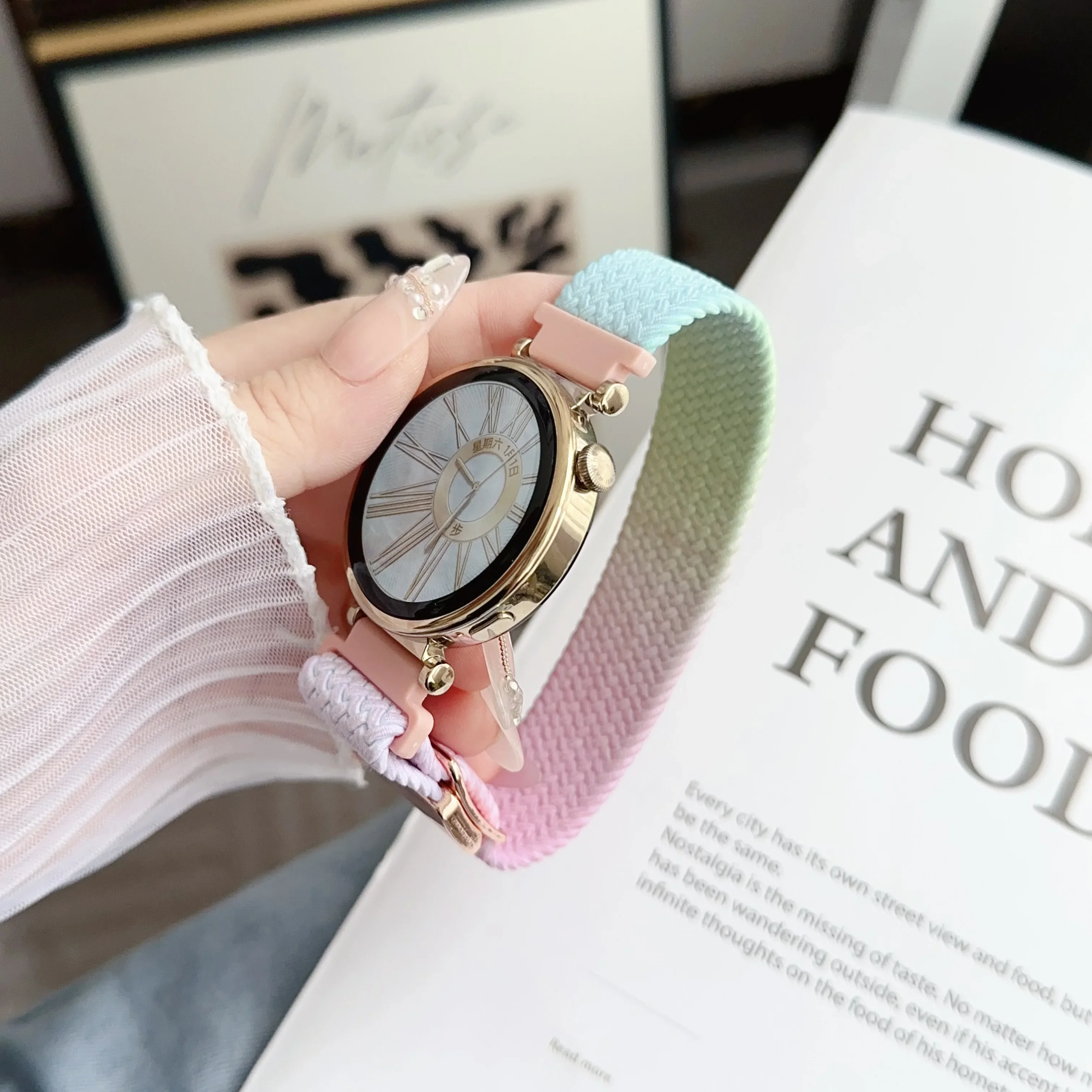 18mm 20 22mm Magnetic Nylon Band For Huawei Watch GT5/4 41mm GT6Pro 46mm Women Elastic Braid Strap For Galaxy 7 40 44mm Bracelet