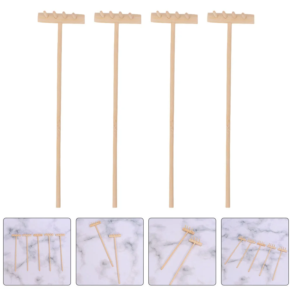 6 PCS Mini Rake Desktop Accessories Decor Smoothing Tools Garden Miniature Push Bamboo Micro Meditation Office Zen