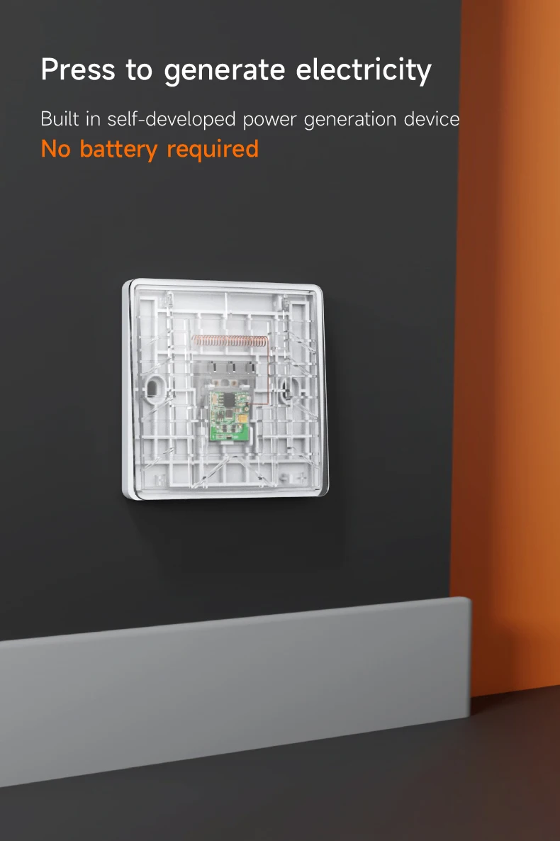 QX-305 Selbstbetriebener, erforderlicher Lichtschalter, 10 A, 110 V-240 V, 1 Gang, kinetischer Schalter, kabelloser Fernbedienungsschalter – Detail 4