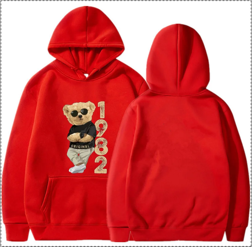 

1970 1982 New Anniversary Series Neutral Round Neck Bear Print Hoodie Men Clothing Hoodie Men Clothing Sweatshirts