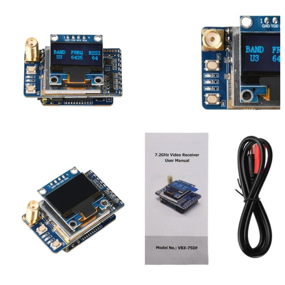 VRX-75DF 7,2GHz Video-Empfänger 64CH 7,2GHz 0,96 Zoll OLED-Display -95dBm Empfindlichkeit DC5-36V 420mA für FPV-Drohnen-Bodenstation