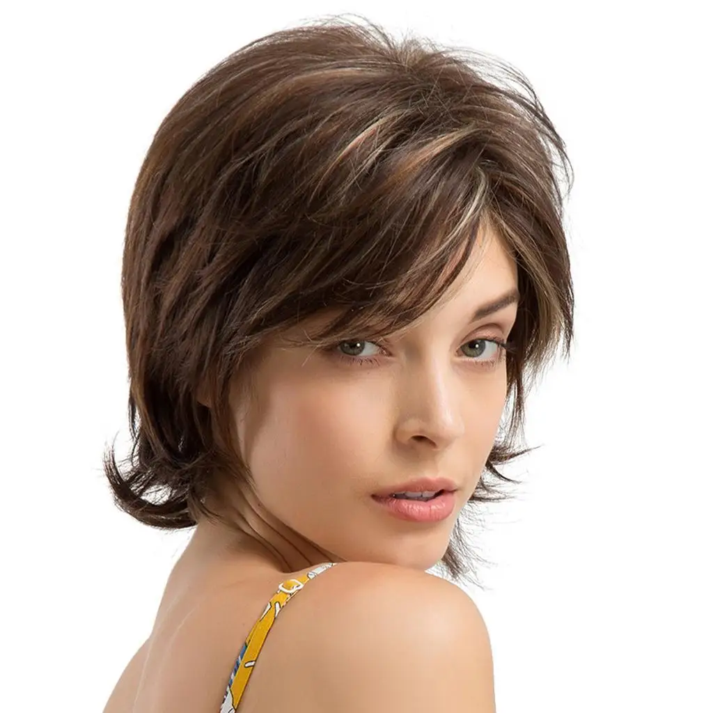 Charming Pixie Cut traight Wavy Layered Real Full for Women Looking Silky Blending Color