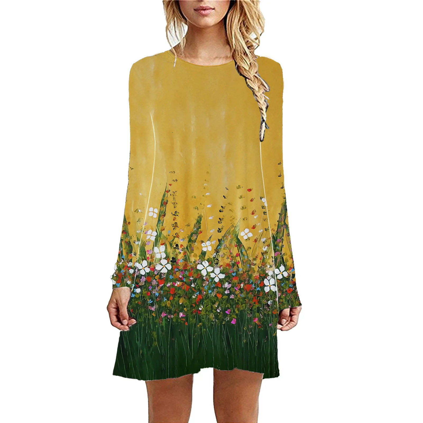 Autumn Winter Christmas Tree Pattern Women Mini Dresses Long Sleeve 3D Printed Street Christmas Ladies Dress 3XL Plus Size