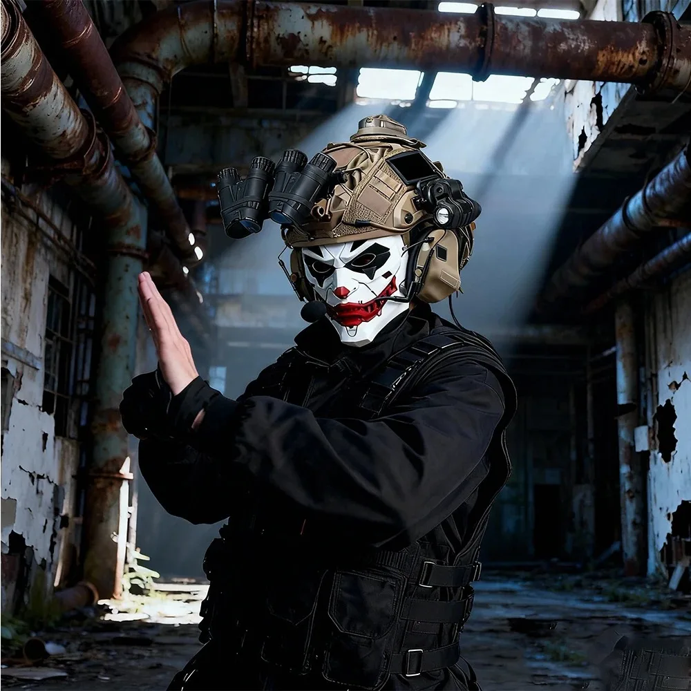 مجموعة خوذة Gotham Nightmare التكتيكية مع قناع المهرج من الراتنج Cyberpunk والرؤية الليلية لألعاب كرات الطلاء للعمليات الخاصة