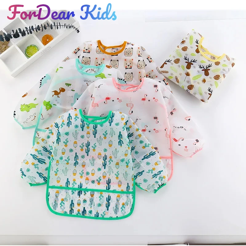 

Baby Bibs New Cute Children Baby Stuff Toddler Items Waterproof Long Sleeve Art Smock Feeding Bib Apron for Kids Accessories