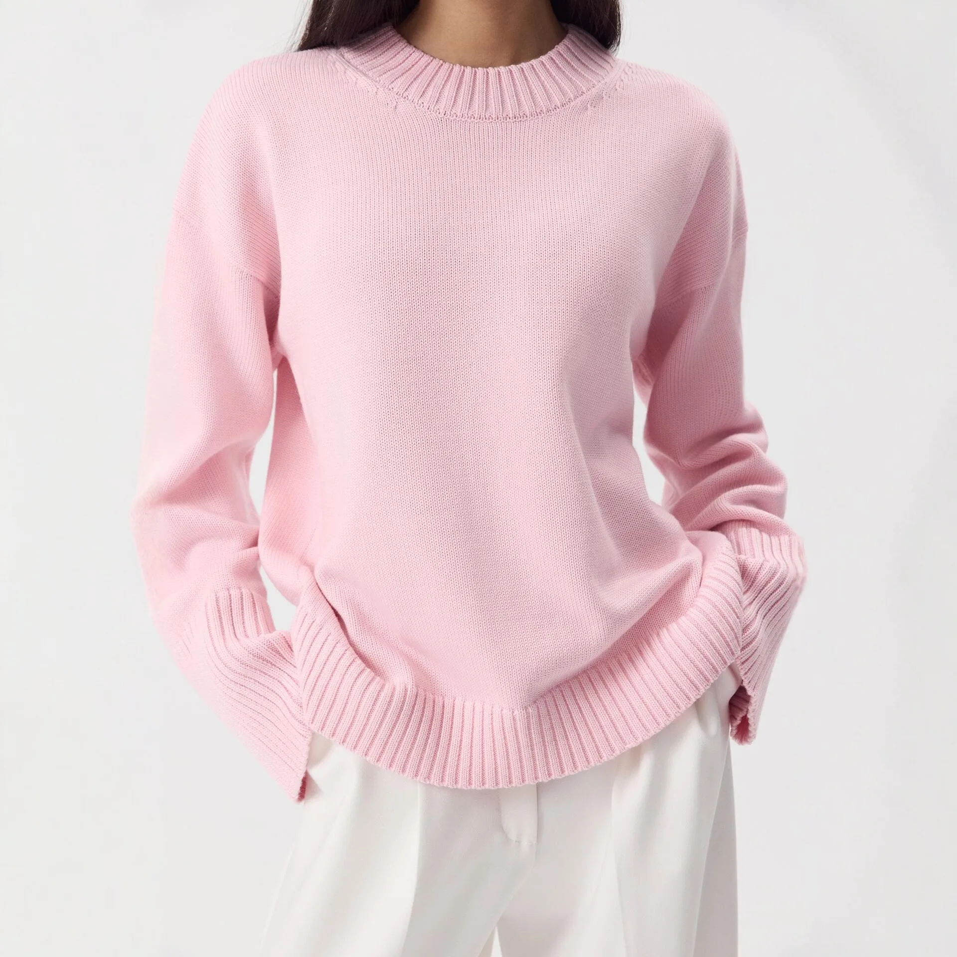 

O-neck Knitted Cotton Sweater Autumn and Winter Women Chic Soft Loose Warm Daily Office Leisure Pullover Base Sweater