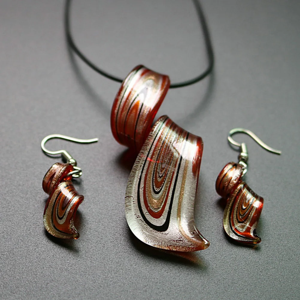 

Glass Necklace Earrings Set Red Spiral Pendant Women's Elegant Jewelry for Special Occasions Gift for Mother Birthday Valentine
