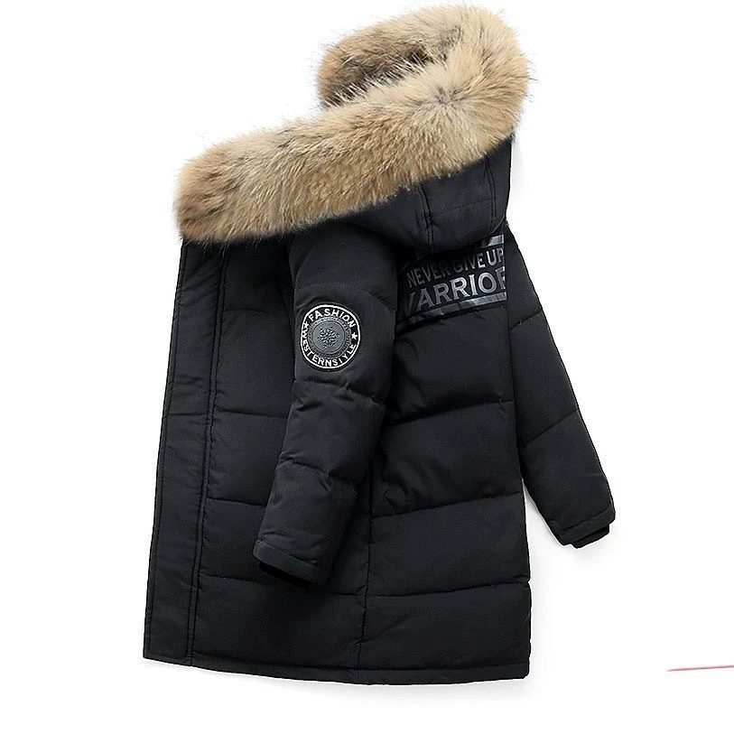 New Winter Boys Jacket Heavy Plus Velvet Thicken Fur Collar Keep Warm Hooded Windbreaker Coat For 3-12 Years Old Kids