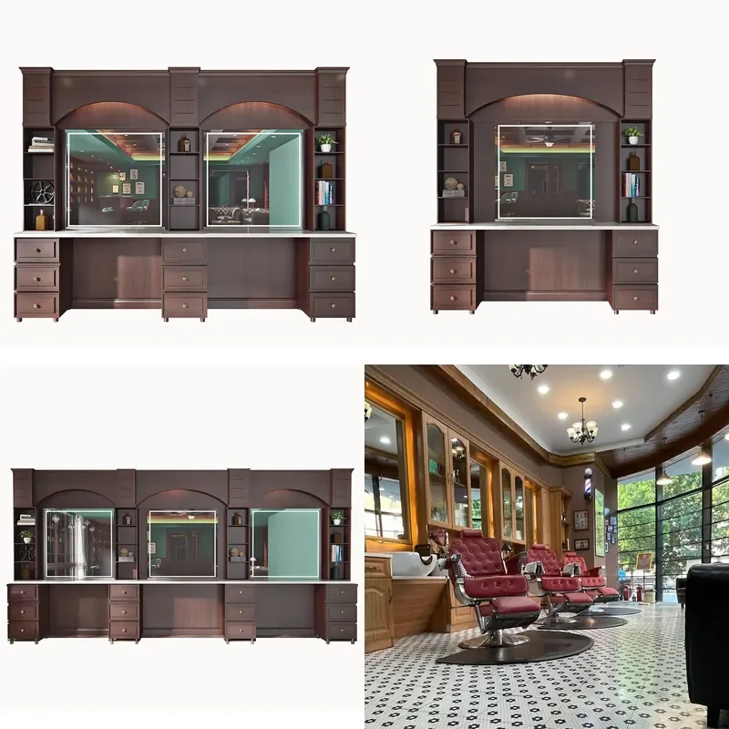 For Retro Barber Shop Mirror Table Hair Perm Dye Station Men Oil Head Styling Furniture Vintage Design Professional Use